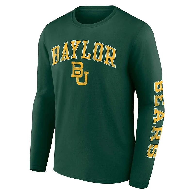 T-shirt à manches longues vert Baylor Bears Fanatics pour hommes en détresse avec logo