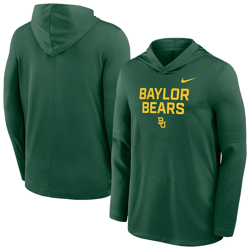 T-shirt à capuche manches longues Nike Green Baylor Bears 2025 Sideline pour homme, léger et respirant, en tissu Dri-FIT.