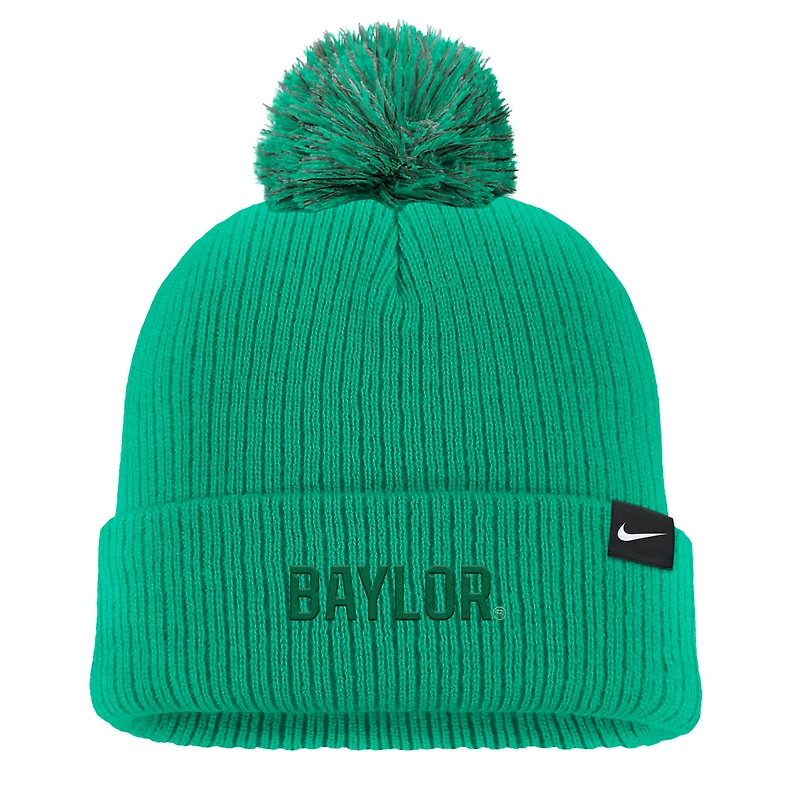 Men's Nike Green Baylor Bears Tonal Peak Cuffed Knit Hat with Pom