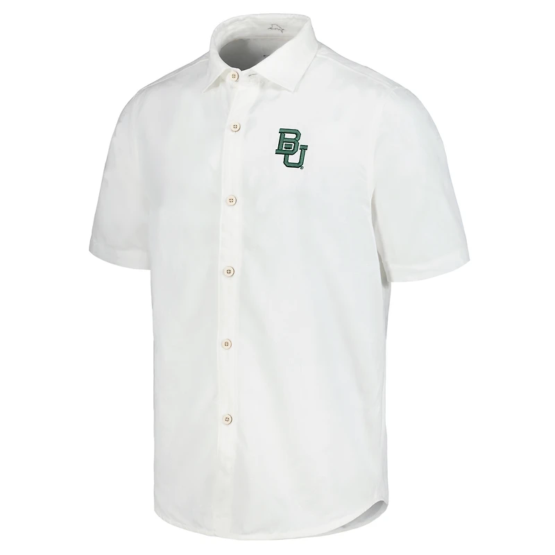 Men's Tommy Bahama White Baylor Bears Coconut Point Palm Vista IslandZone Camp Button-Up Shirt
