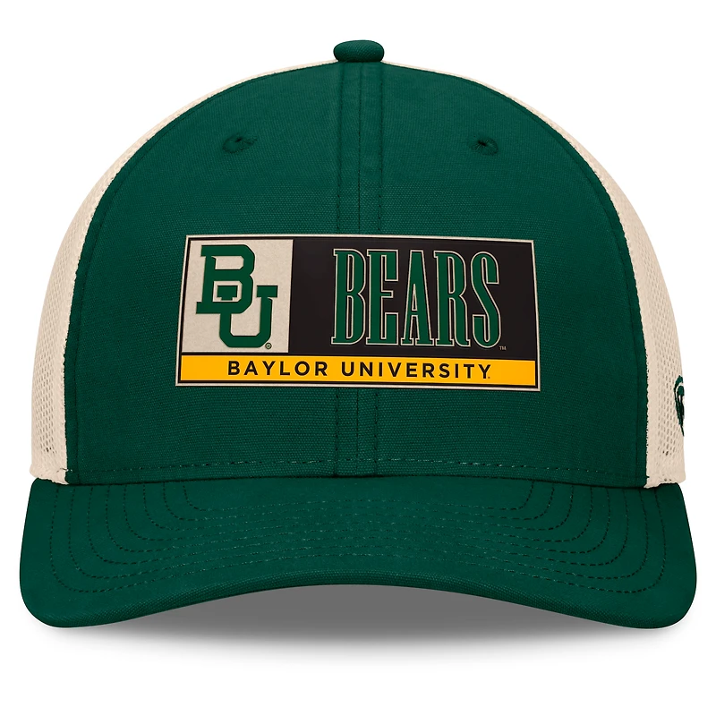Casquette ajustable Bennett Trucker verte/naturelle pour homme Top of the World Baylor Bears