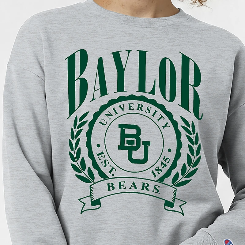 Women's Champion Heather Gray Baylor Bears Academic Crest Powerblend Crewneck Sweatshirt