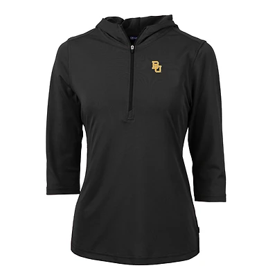 Women's Cutter & Buck Black Baylor Bears Virtue Eco Pique Half-Zip 3/4 Sleeve Pullover Hoodie