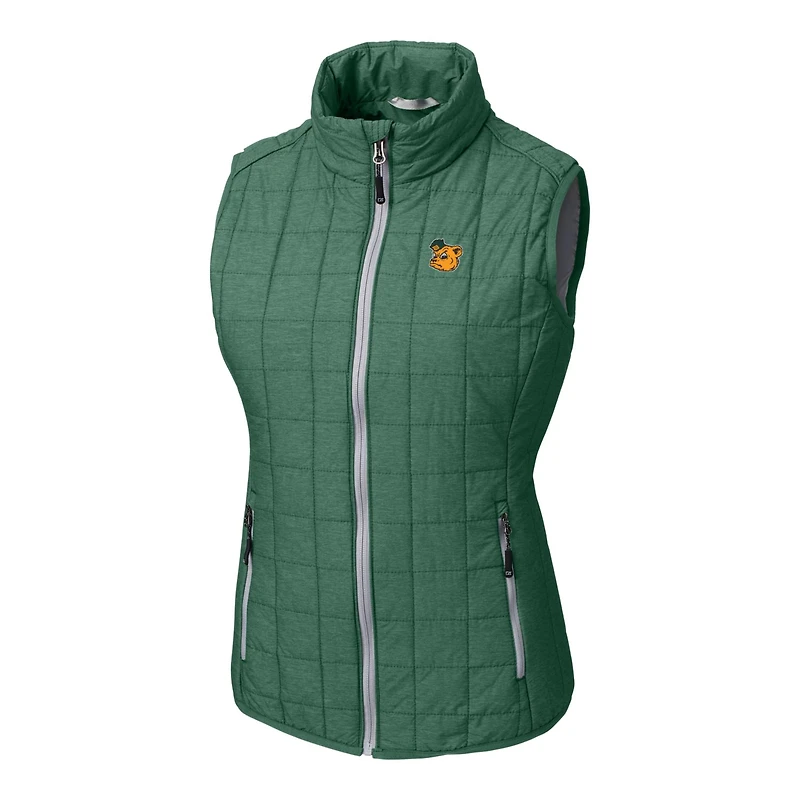 Women's Cutter & Buck Heather Green Baylor Bears Vault Rainier PrimaLoft Eco Full-Zip Puffer Vest