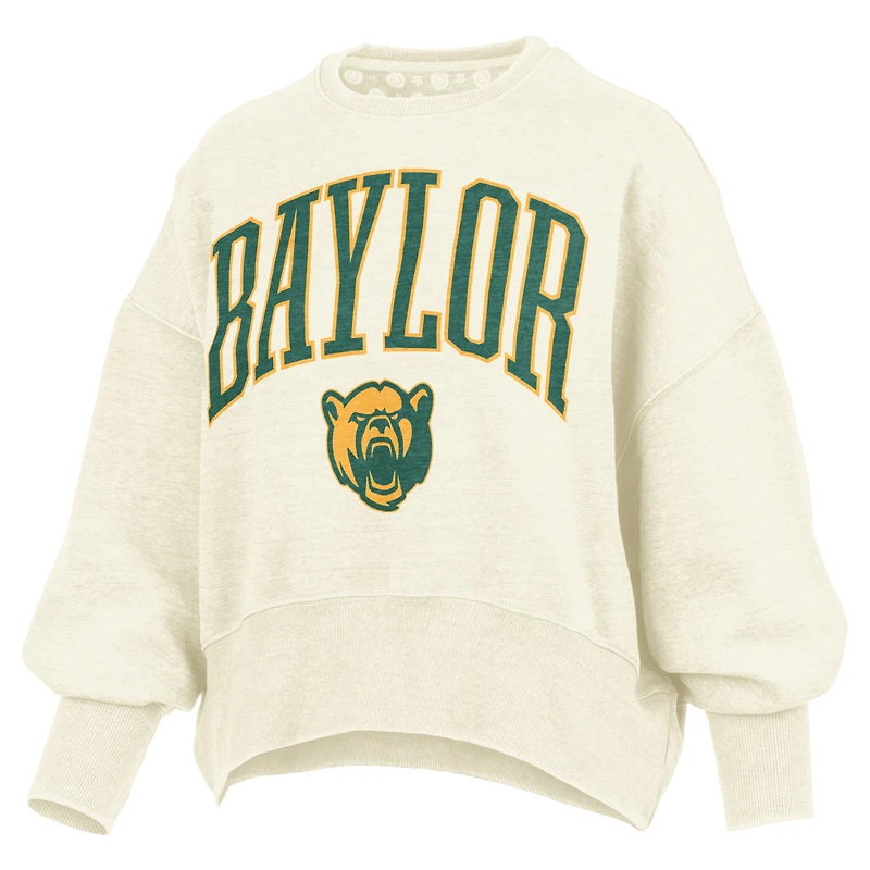 Women's Pressbox Natural Baylor Bears Oversized Waist-Length Crewneck Sweatshirt