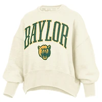 Women's Pressbox Natural Baylor Bears Oversized Waist-Length Crewneck Sweatshirt