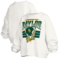 Women's Pressbox White Baylor Bears Oversized Janice Retro Waist-Length Pullover Sweatshirt