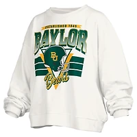 Women's Pressbox White Baylor Bears Oversized Janice Retro Waist-Length Pullover Sweatshirt