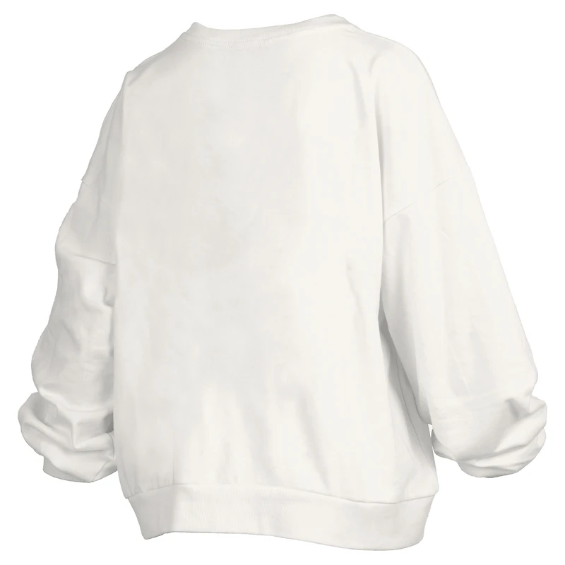 Women's Pressbox White Baylor Bears Oversized Janice Retro Waist-Length Pullover Sweatshirt