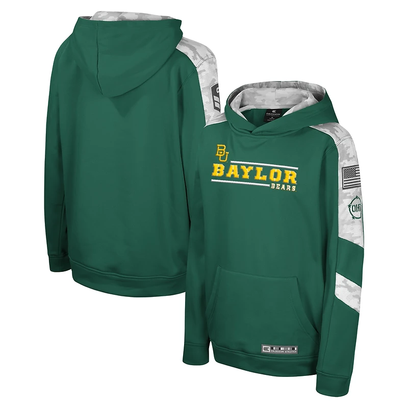 Pull à capuche camouflage numérique Cyclone vert Colosseum pour jeunes Baylor Bears OHT, hommage aux militaires