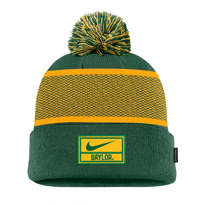 Youth Nike Green Baylor Bears 2024 Sideline Peak Cuffed Knit Hat with Pom