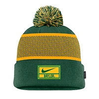 Youth Nike Green Baylor Bears 2024 Sideline Peak Cuffed Knit Hat with Pom