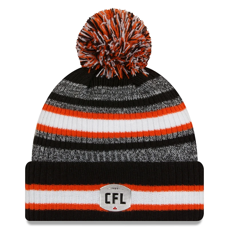 Bonnet en tricot à revers BC Lions Sideline 6 Dart avec pompon New Era pour homme