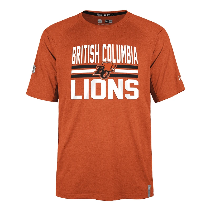T-shirt de performance universitaire BC Lions Sideline New Era pour homme, orange