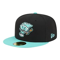Casquette ajustée New Era 59FIFTY pour homme, noire et turquoise, édition spéciale Beloit Sky Carp Minor League Theme Nights