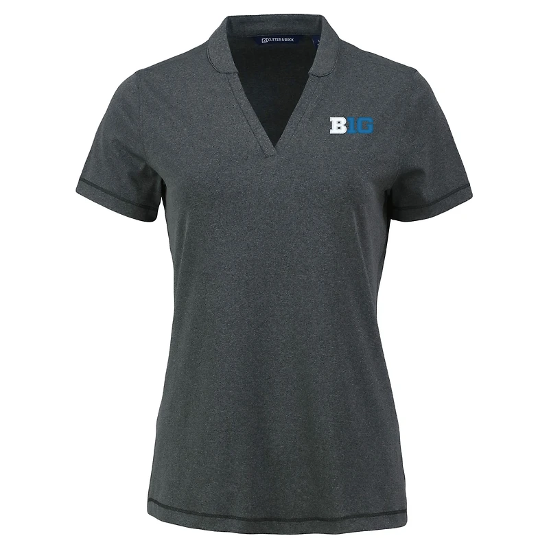 Women's Cutter & Buck Heather Black Big Ten Forge Blade Collar V-Neck Top