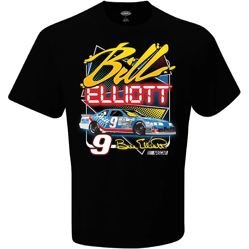 T-shirt à carreaux noirs pour homme Bill Elliott Dawsonville, imprimé recto-verso
