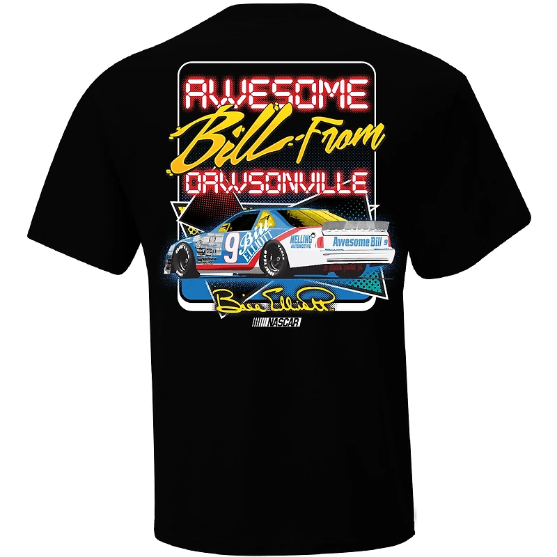 T-shirt à carreaux noirs pour homme Bill Elliott Dawsonville, imprimé recto-verso