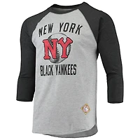 Men's Stitches Heathered Gray/Black New York Black Yankees Negro League Wordmark Raglan 3/4-Sleeve T-Shirt