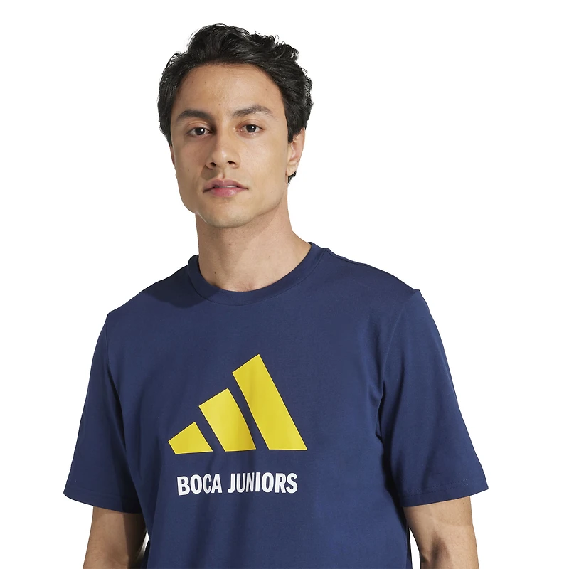 Men's adidas Navy Boca Juniors Three-Stripes Wordmark T-Shirt