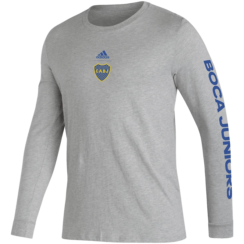 Men's adidas Heather Gray Boca Juniors Team Crest Long Sleeve T-Shirt