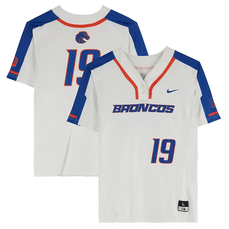 Maillot blanc n°19 des Boise State Broncos émis par l'équipe du programme de softball - Taille L
