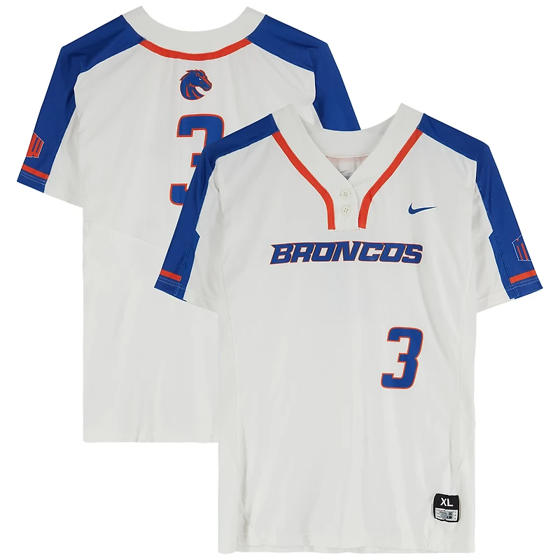 Maillot blanc n°3 émis par l'équipe des Boise State Broncos du programme de softball - Taille XL