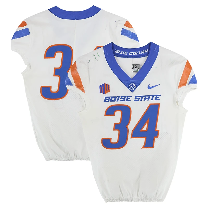 Boise State Broncos Team-Issued #34 White Nike Jersey from the Football Program - Size 40