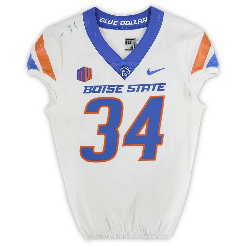 Boise State Broncos Team-Issued #34 White Nike Jersey from the Football Program - Size 40
