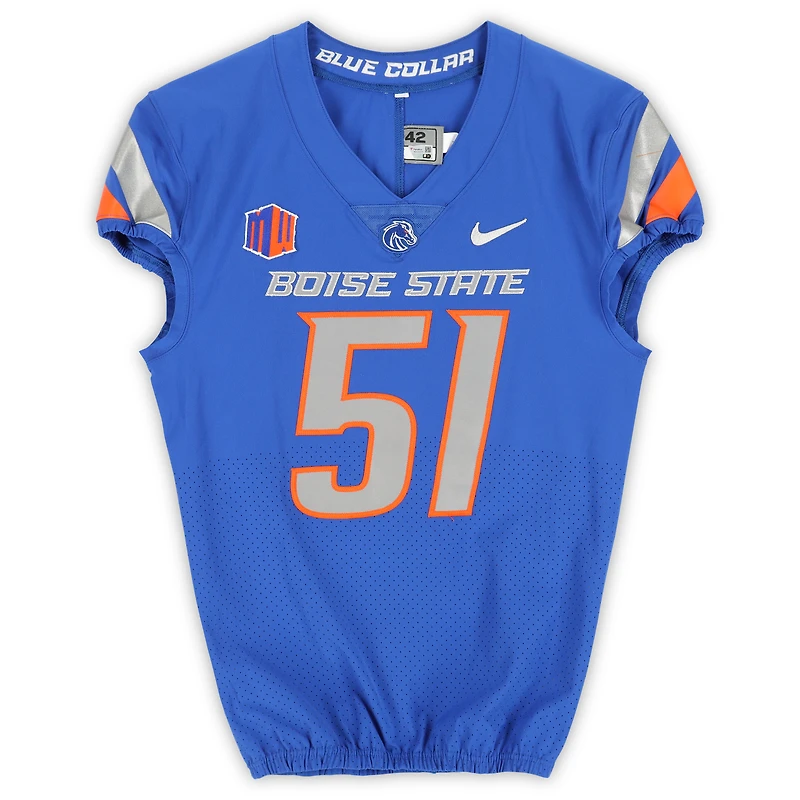 Boise State Broncos Team-Issued #51 Royal Nike Jersey from the Football Program - Size 42