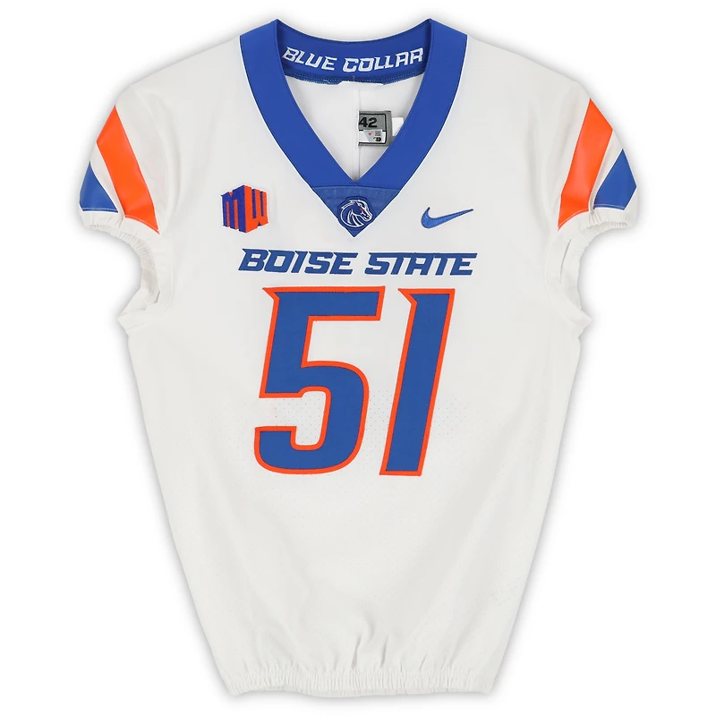 Boise State Broncos Team-Issued #51 White Nike Jersey from the Football Program - Size 42