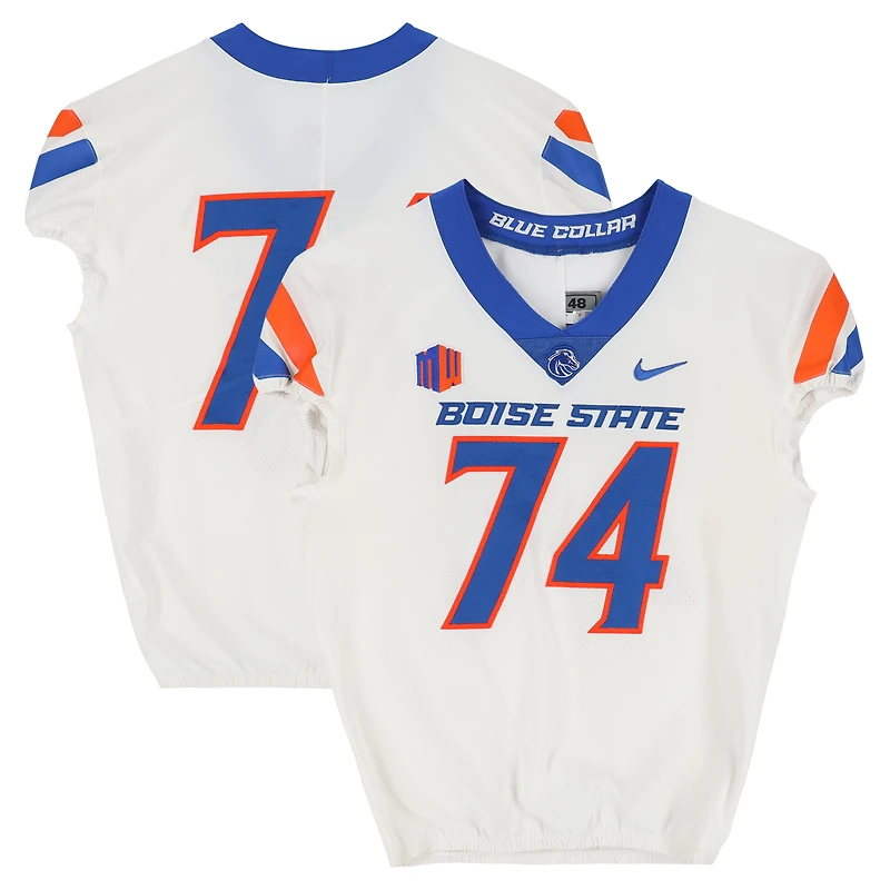 Boise State Broncos Team-Issued #74 White Nike Jersey from the Football Program - Size 48