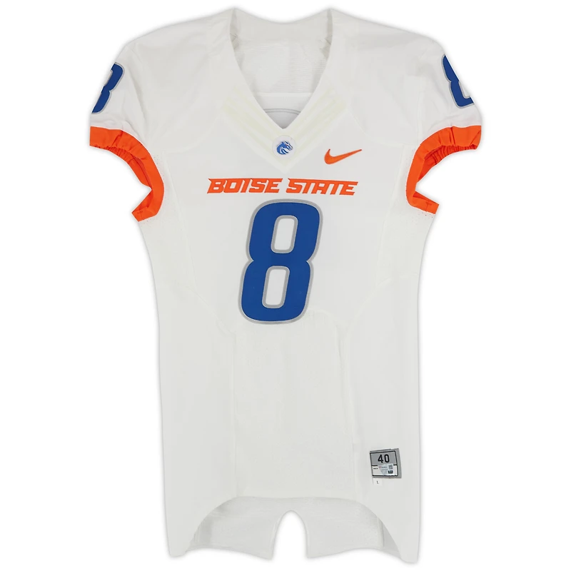 Boise State Broncos Team-Issued #8 White Nike Jersey from the 2015-23 NCAA Football Seasons - Size 40