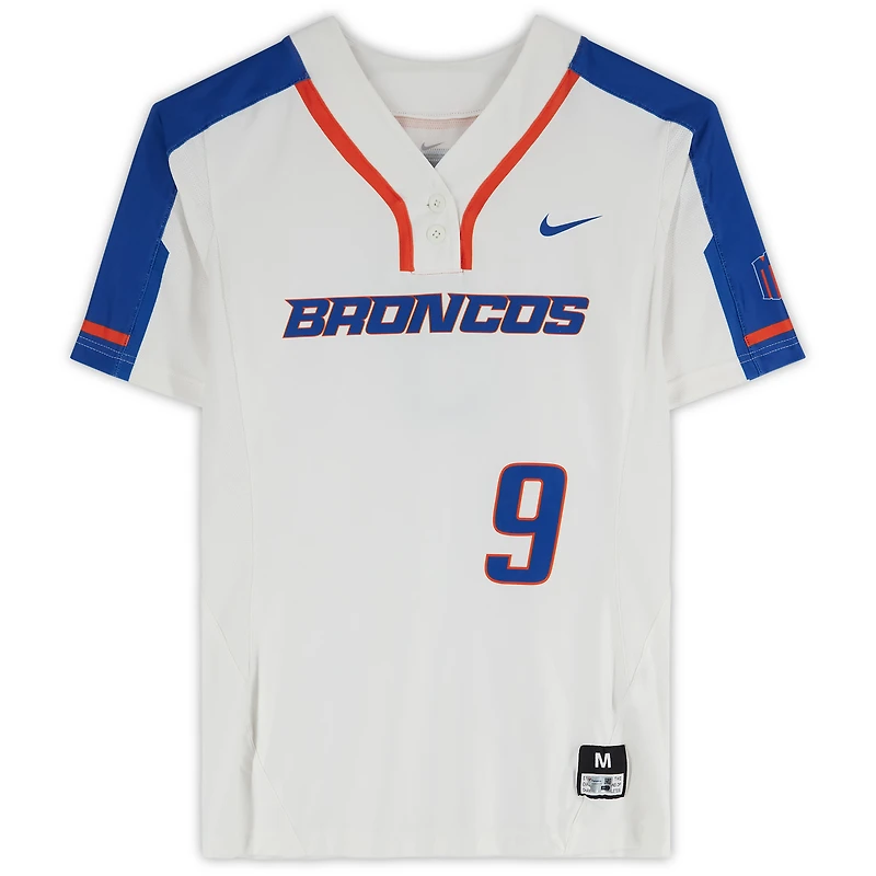 Boise State Broncos Team-Issued #9 White Jersey from the Softball Program - Size M
