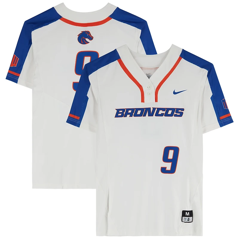 Boise State Broncos Team-Issued #9 White Jersey from the Softball Program - Size M