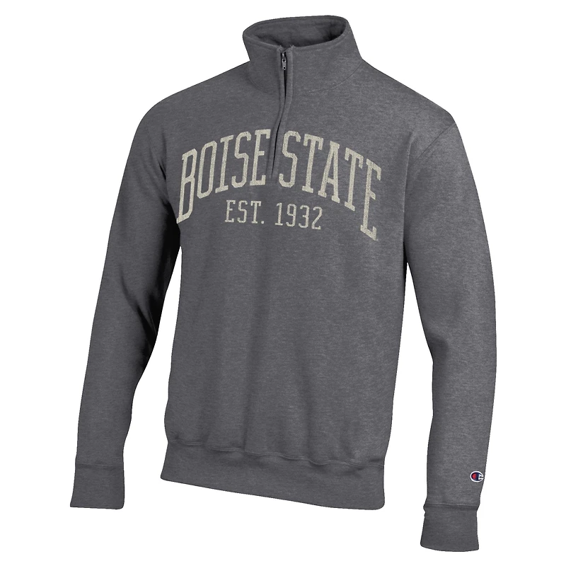 Pull à col zippé Champion Heather Gray Boise State Broncos pour homme