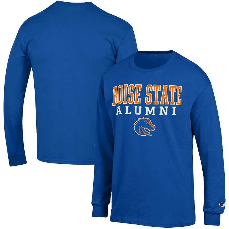 Men's Champion  Royal Boise State Broncos Alumni Logo Stack Long Sleeve T-Shirt