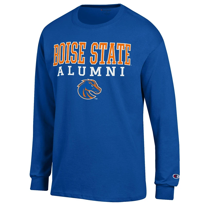 Men's Champion  Royal Boise State Broncos Alumni Logo Stack Long Sleeve T-Shirt