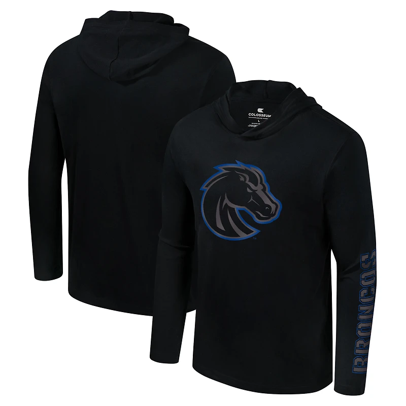 T-shirt à capuche manches longues et Colosseum Black Boise State Broncos Color Pop Active Blend pour hommes