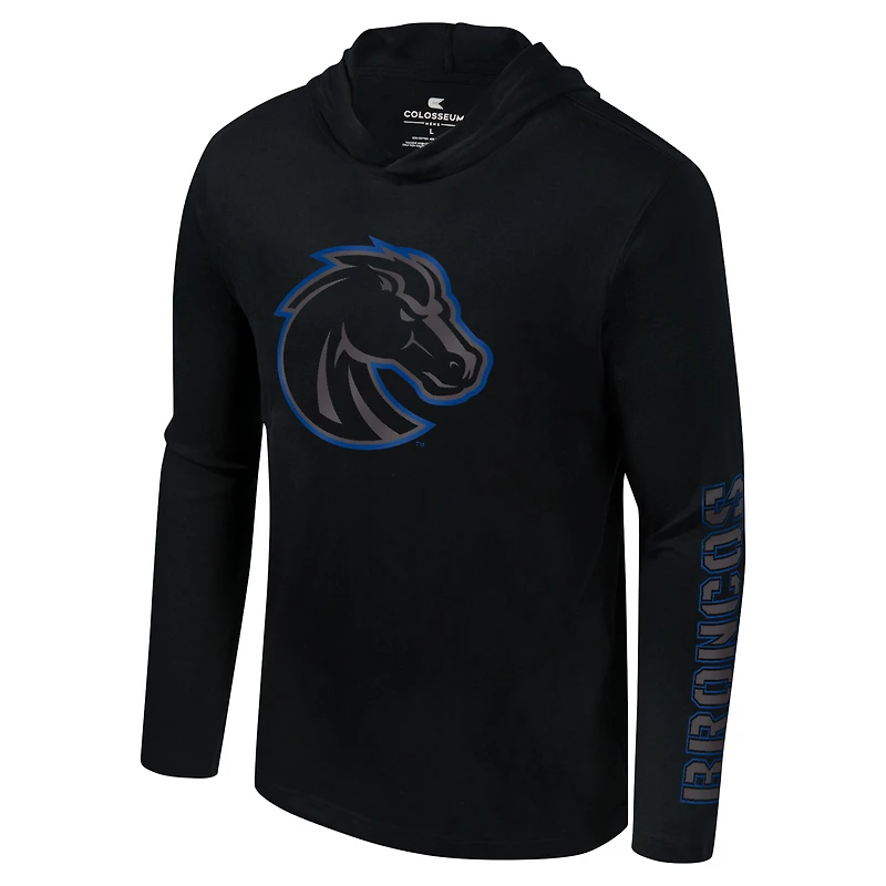 T-shirt à capuche manches longues et Colosseum Black Boise State Broncos Color Pop Active Blend pour hommes