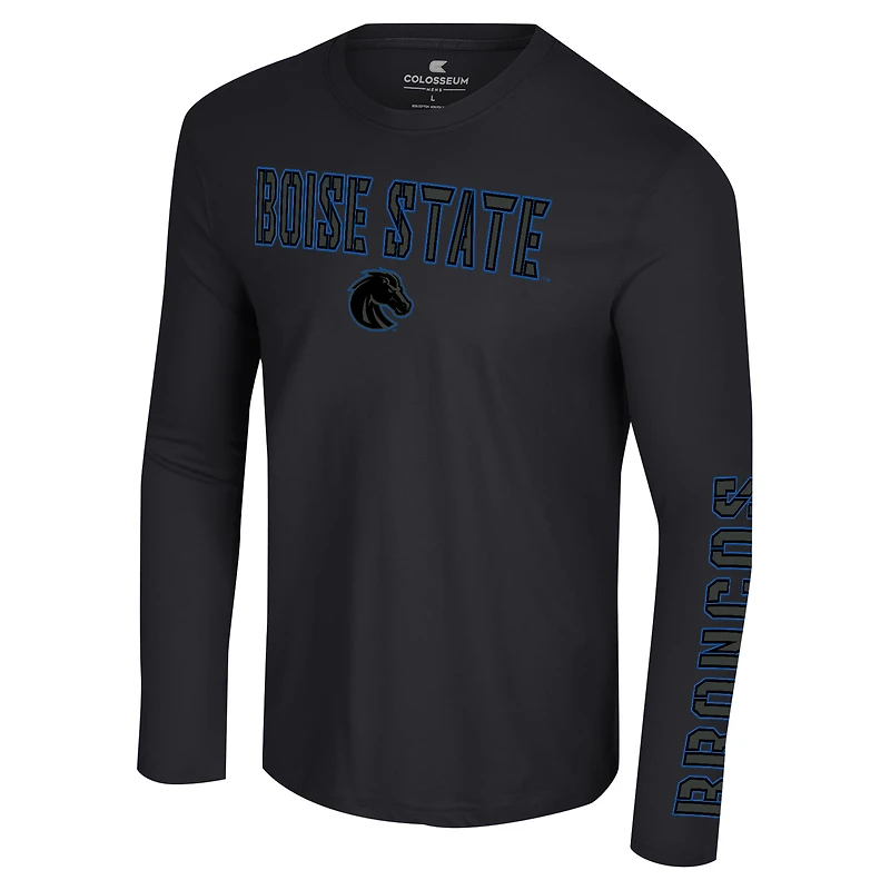 T-shirt à manches longues Colosseum Black Boise State Broncos Color Pop Active Blend 2-Hit pour hommes