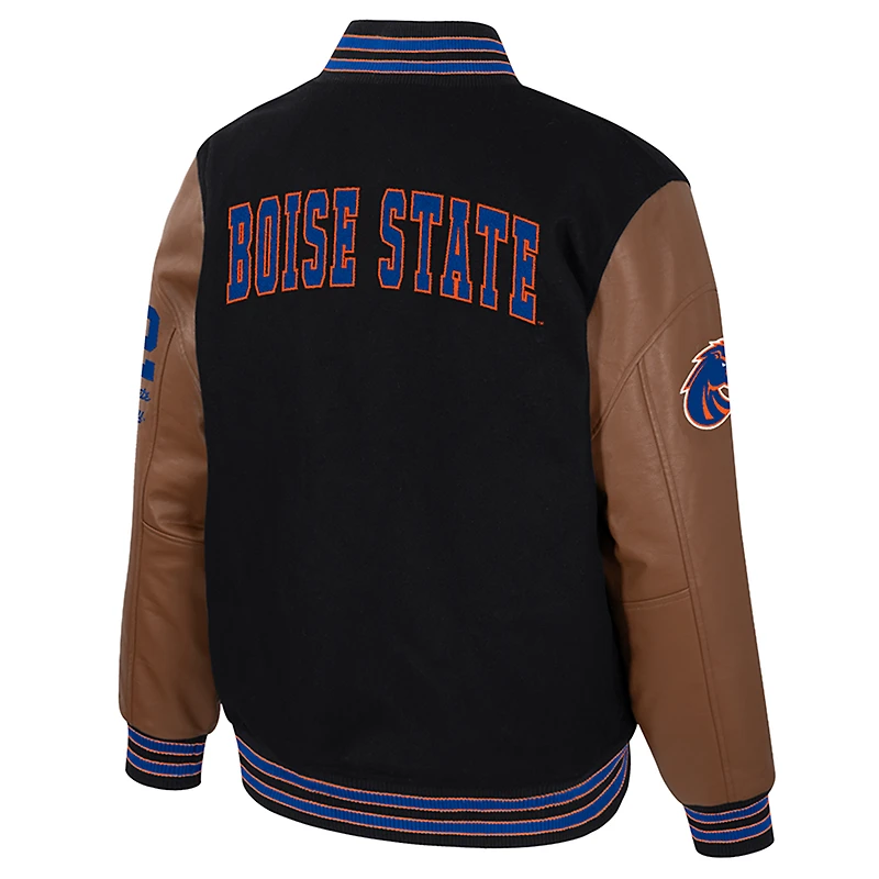 Veste universitaire Letterman noire Colosseum pour homme des Boise State Broncos
