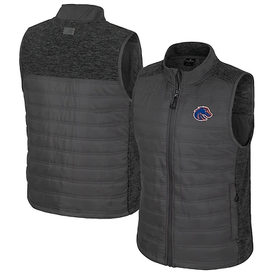 Men's Colosseum Charcoal Boise State Broncos Nightman Full-Zip Puffer Vest