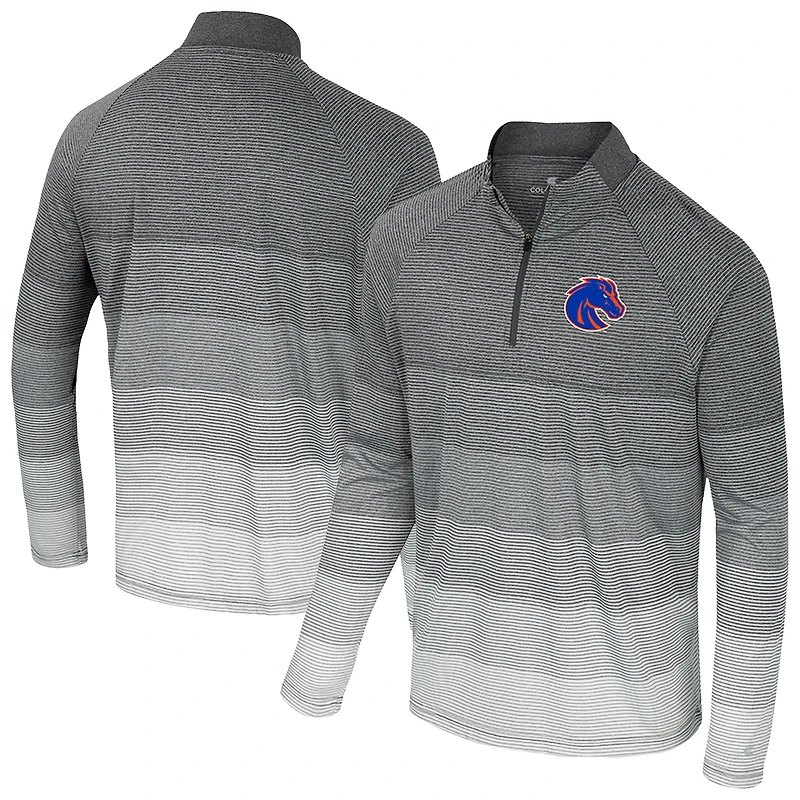 Men's Colosseum Gray Boise State Broncos AI Striped Mesh Quarter-Zip Raglan Windshirt