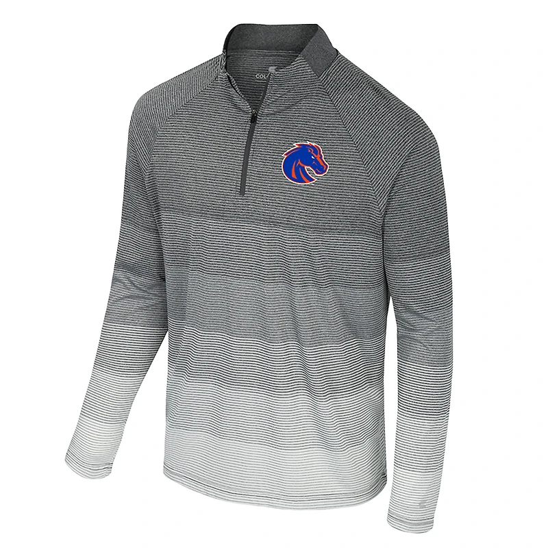 Men's Colosseum Gray Boise State Broncos AI Striped Mesh Quarter-Zip Raglan Windshirt