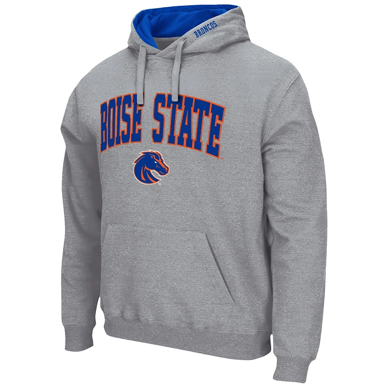 Men's Colosseum Heather Gray Boise State Broncos Arch & Logo 3.0 Pullover Hoodie