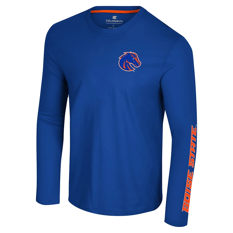Men's Colosseum Royal Boise State Broncos Logo Lockup 3-Hit Active Blend Long Sleeve T-Shirt