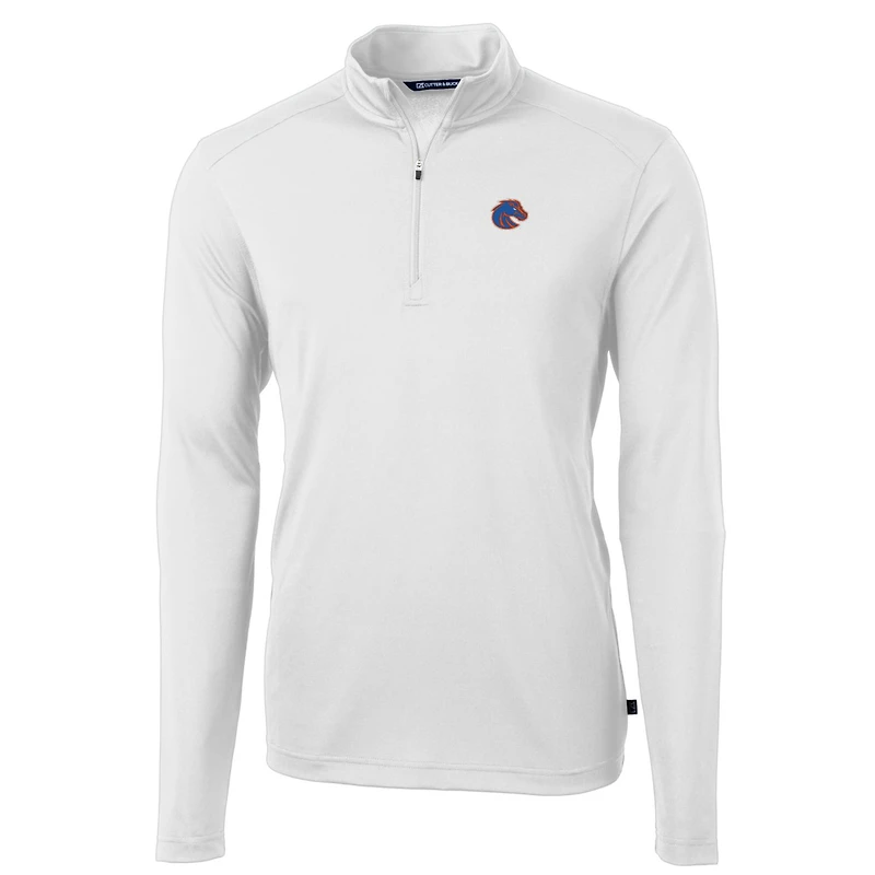Men's Cutter & Buck White Boise State Broncos Big Tall Virtue Eco Pique Recycled Quarter-Zip Pullover Top