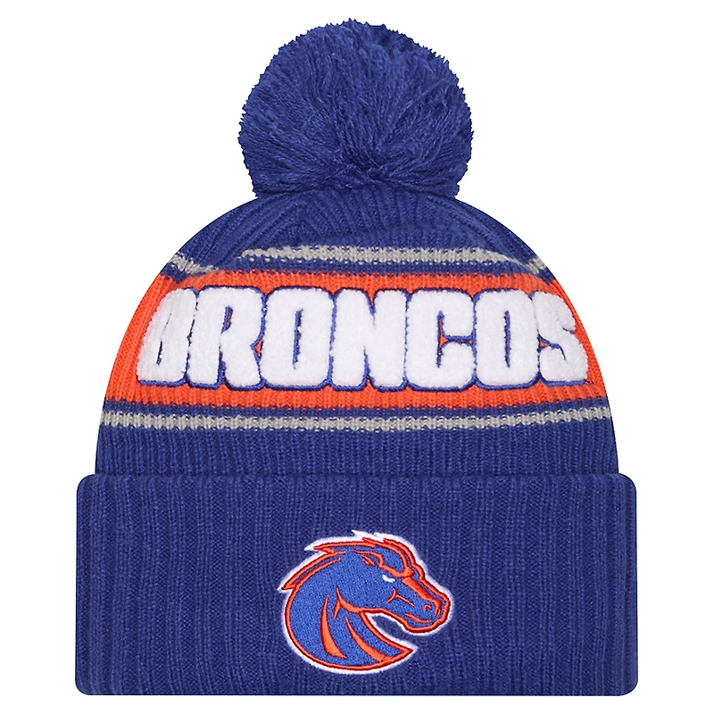 Bonnet en tricot à revers audacieux avec pompon New Era Royal Boise State Broncos pour homme