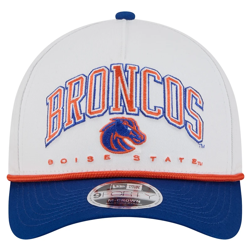 Men's New Era White/Royal Boise State Broncos Arch Two-Tone Rope 9FORTY A-Frame M-Crown Adjustable Hat